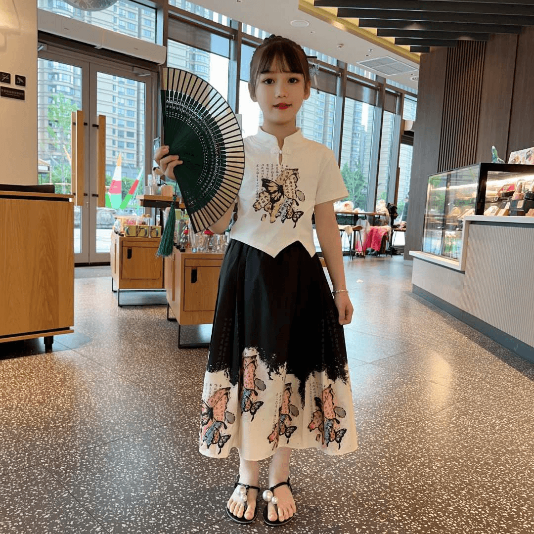 女童连衣裙短袖套装夏季2024新款6-12岁15岁中大童新中式风马面裙