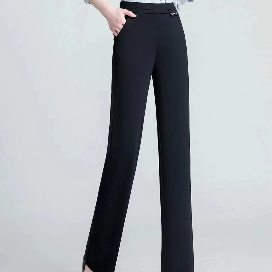 5803春秋季裤子女高腰夏季垂感显瘦阔腿裤新款黑色百搭直筒裤子