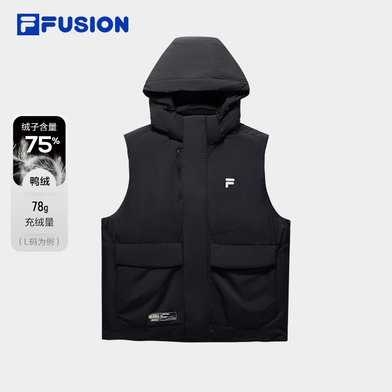 FILA FUSION侯明昊同款冬季羽绒马甲运动连帽保暖外套T11M441910F