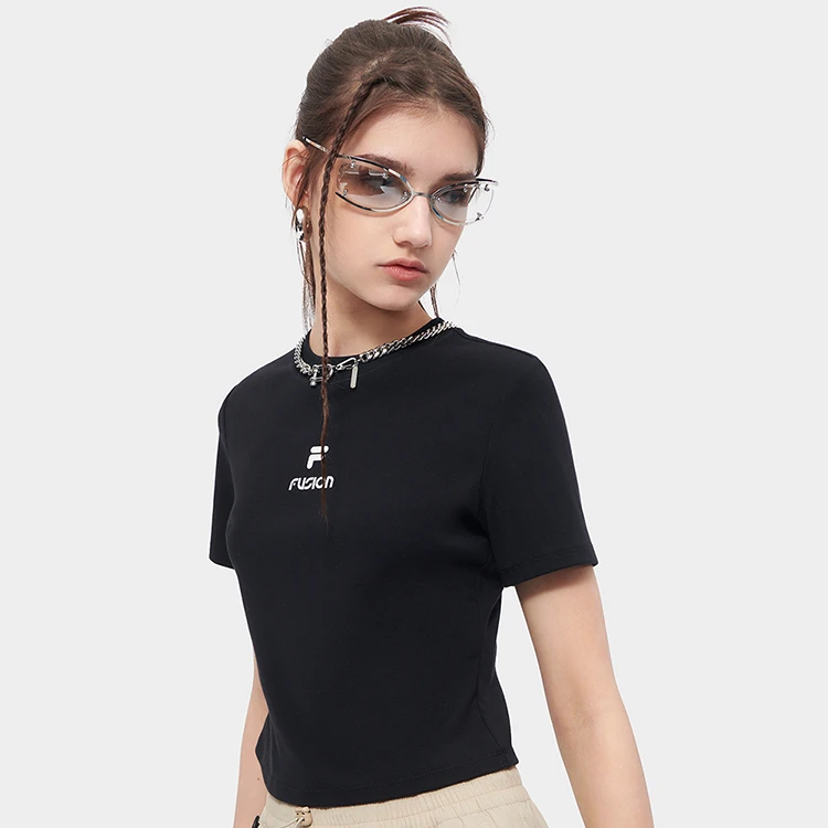 FILA FUSION【修身显瘦】夏季透气百搭短袖女针织T恤T11W421106F