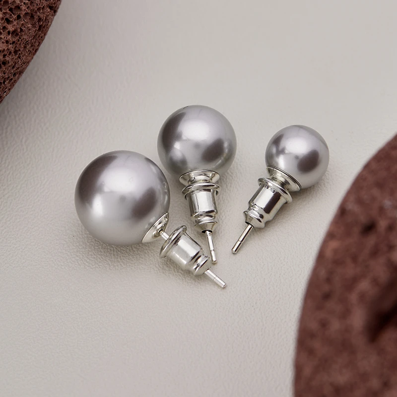 925银仿珍珠耳饰 气质轻奢百搭灰珠真多麻ins高端独特优雅耳钉女