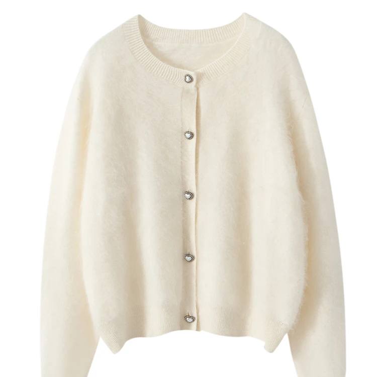 羊绒开衫女拉绒外套圆领