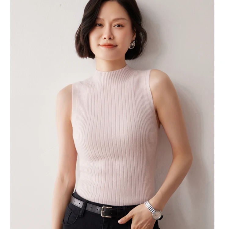 羊绒衫女无袖背心款打底衫半高领