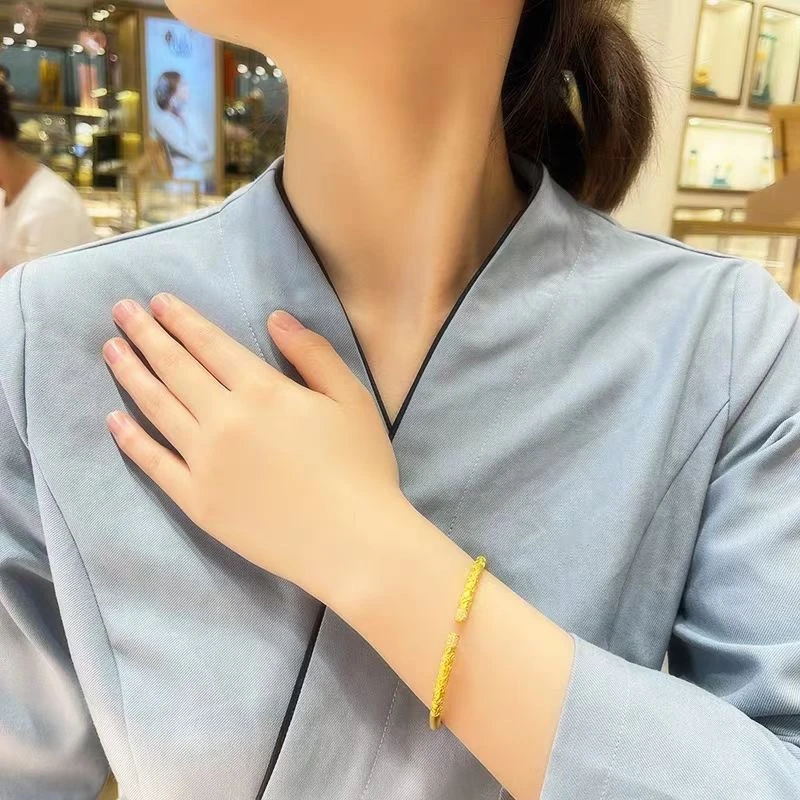 合金手镯 点钻金箍棒手镯久不掉色素圈复古祥云开口气质轻奢时尚