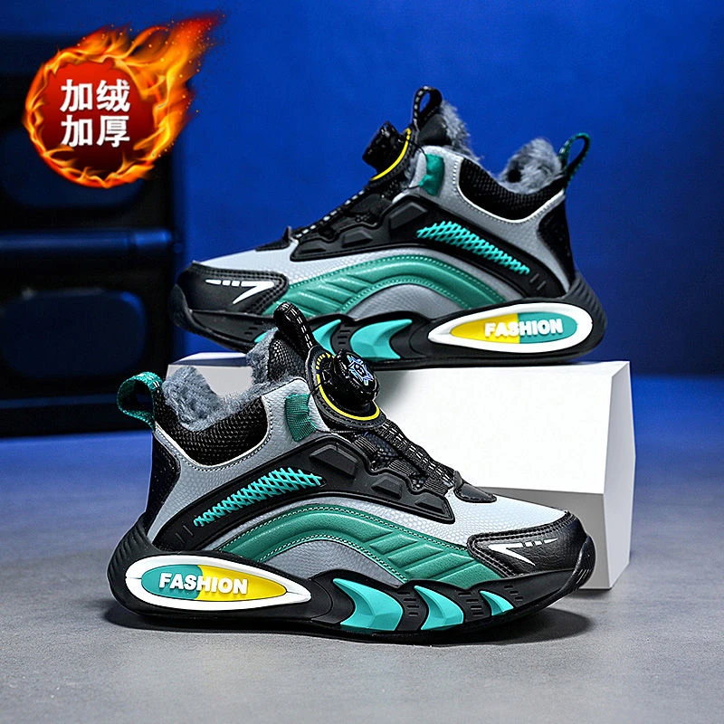 儿童加绒棉鞋男童运动鞋防滑保暖秋冬篮球鞋