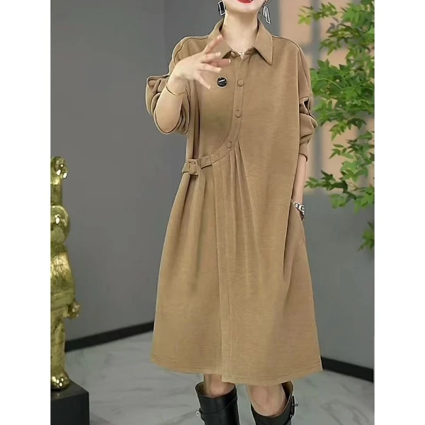 欧版高货原创设计师款洋气加厚衬衣领宽松遮肉显瘦连衣裙打底裙女