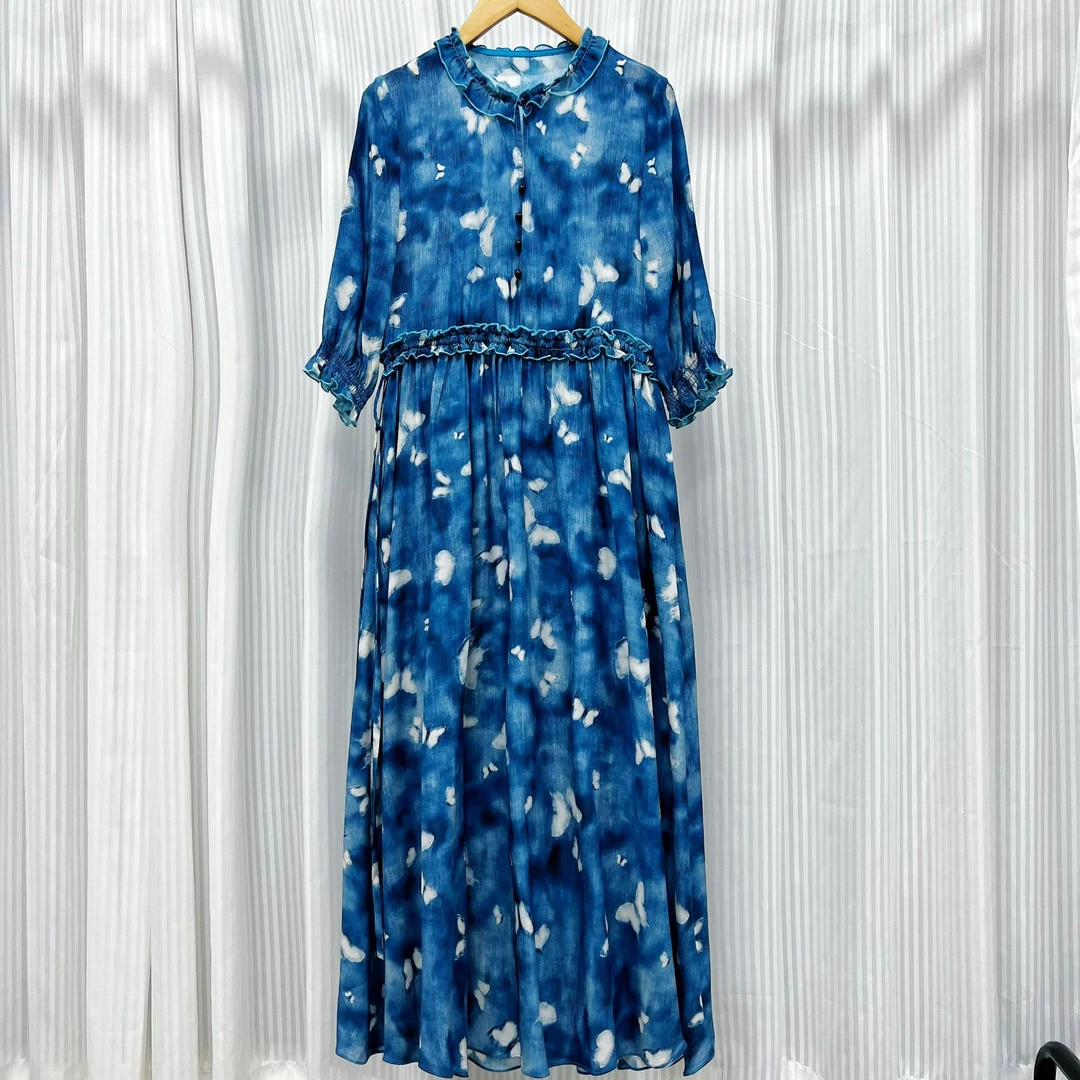 【萨拉迪恩】桑蚕丝 高端轻奢碎花气质显瘦时尚女装连衣裙