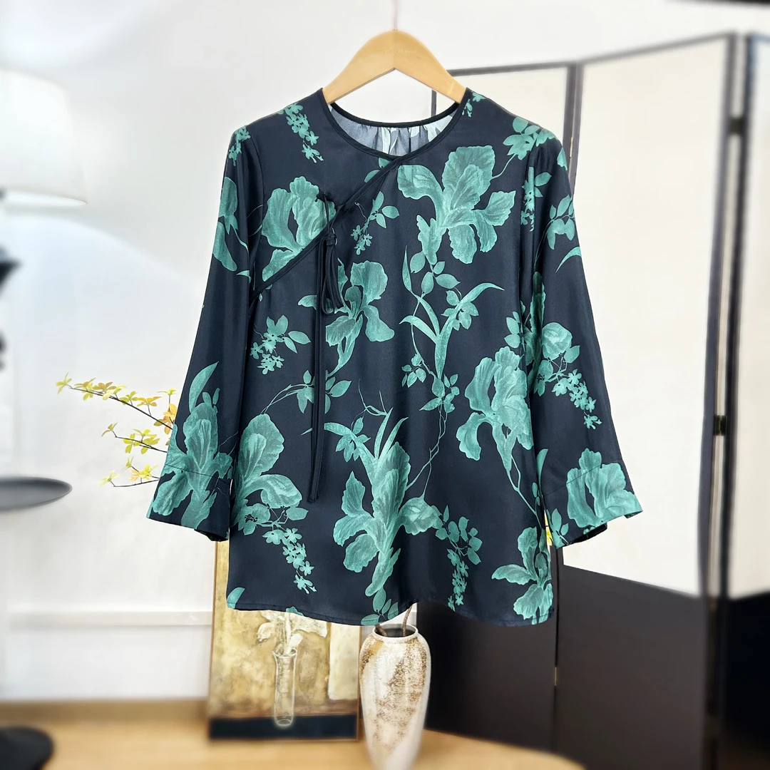 【萨拉迪恩】印花重磅真丝上衣女显瘦百搭桑蚕丝小衫