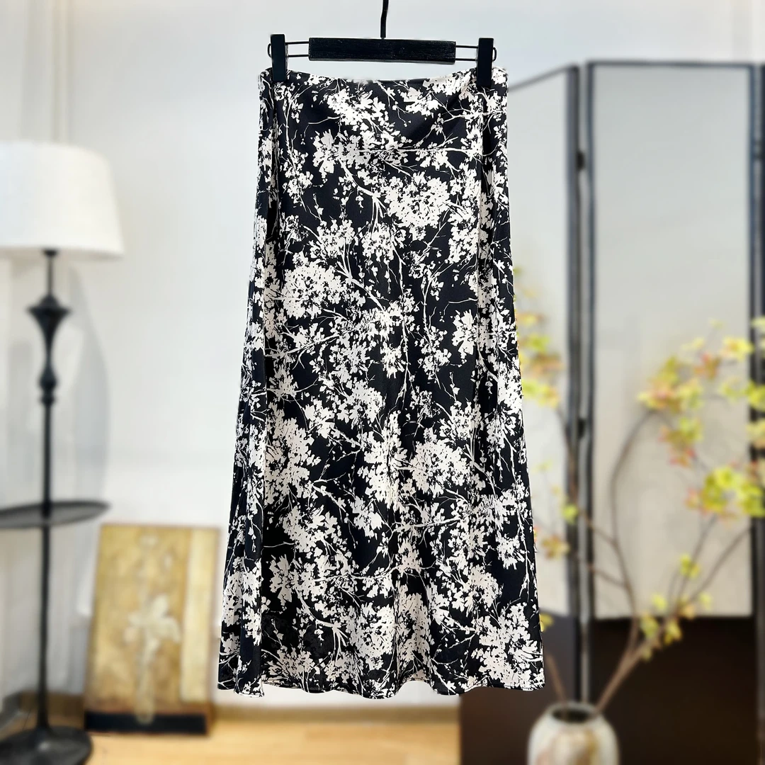 【萨拉迪恩】桑蚕丝高腰气质显瘦A字时尚优雅半身裙女