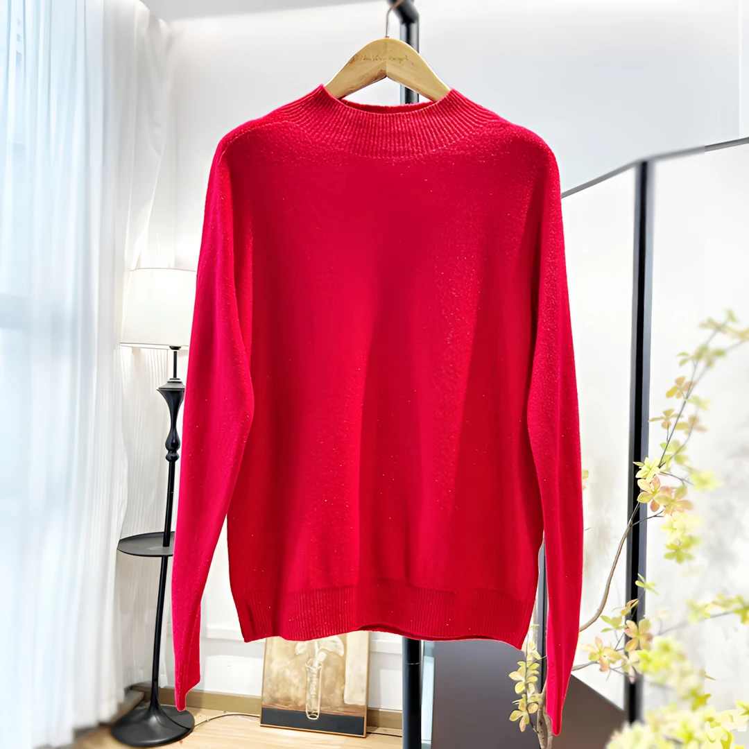 【特惠款】绵羊毛针织毛衣红色百搭圆领上衣