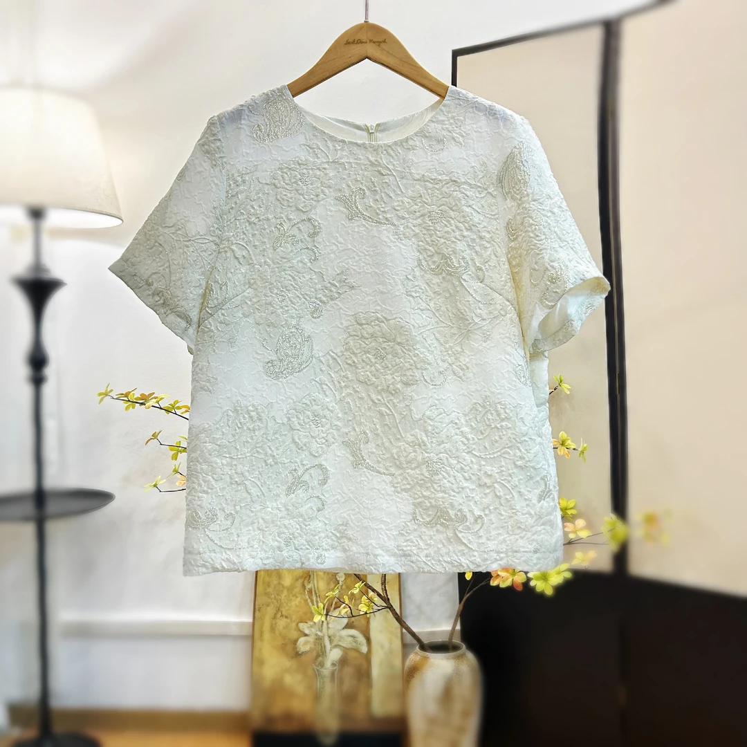 【萨拉迪恩】金线提花真丝桑蚕丝上衣女气质时尚休闲宽松