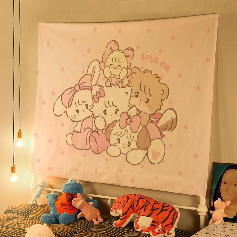 卡通可爱mikko挂布寝室动漫装饰背景挂墙布房间墙上免打孔挂毯布