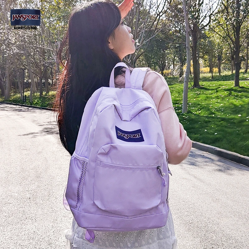 jansport24年新品简约日系双肩包女百搭休闲森系时尚书包暮山紫包