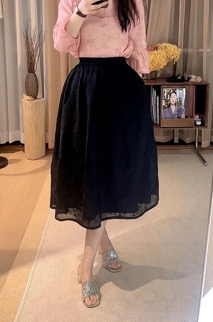 【绣江南】刺绣蕾丝半身裙松紧腰时尚百搭潮流