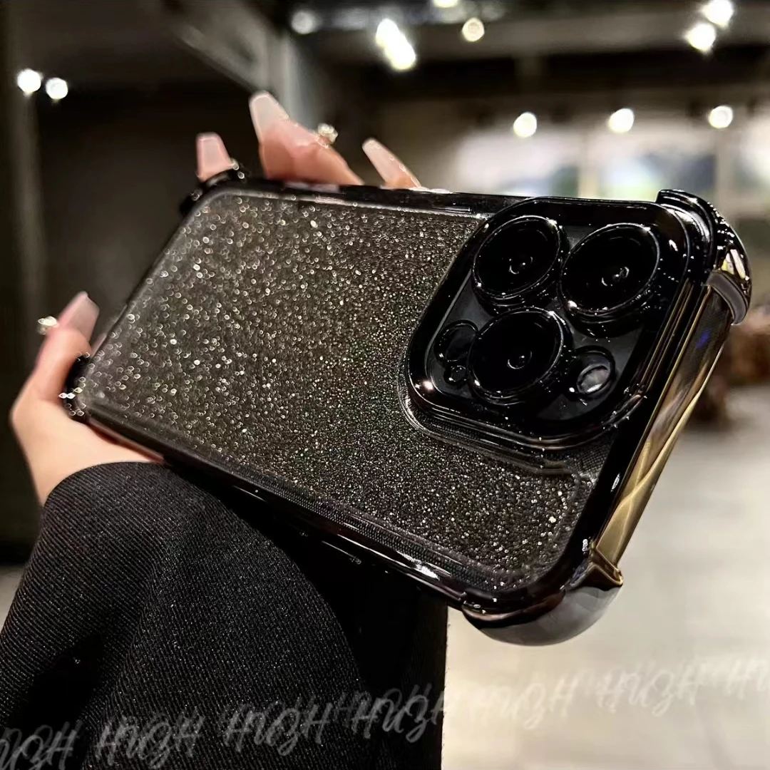 苹果15ProMax电镀气囊iPhone14自带镜头膜13闪粉纸12防摔保护套11