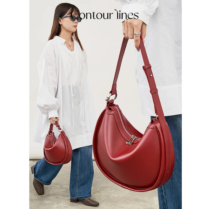 CONTOUR LINES【幸运婚包】红色通勤高级感真皮月牙包新款