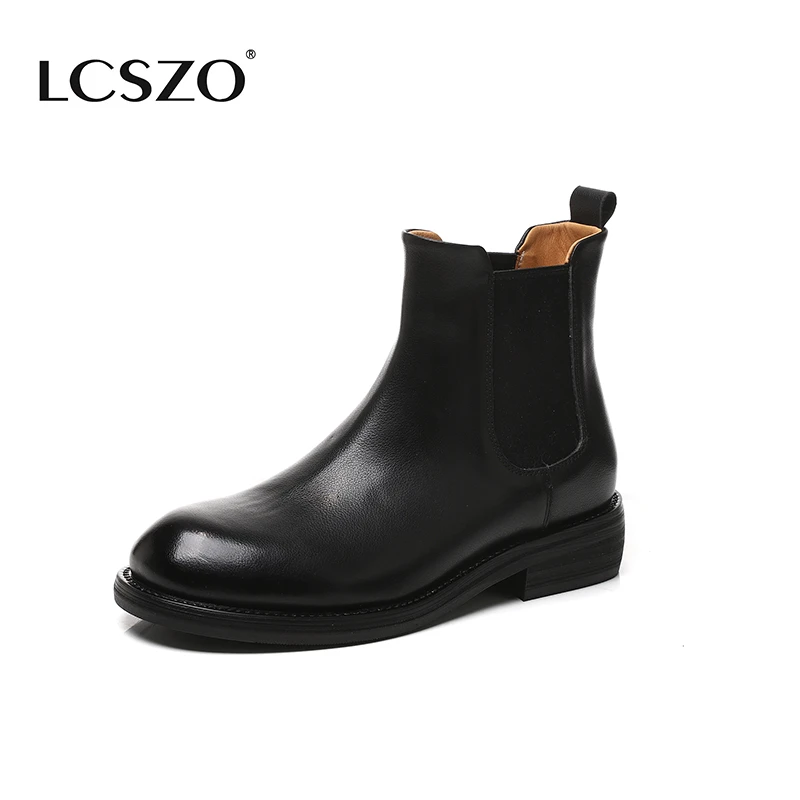 LCSZO 头层牛皮2024秋冬切尔西靴马丁靴女通勤百搭英伦黑色系靴子