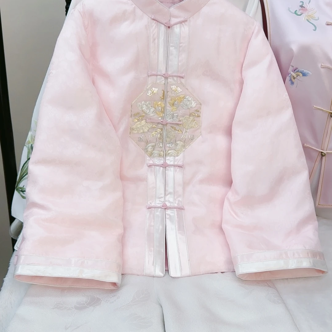 织绣真丝真丝真丝真丝粉色羽绒服