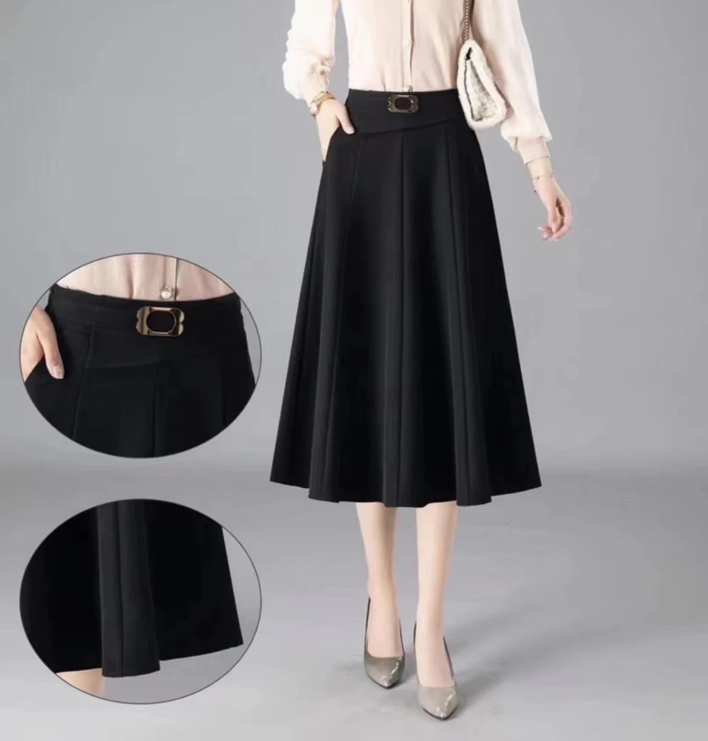 2024春秋款修身女裙半身裙女 A 字裙开叉百搭黑色包臀裙气质裙子