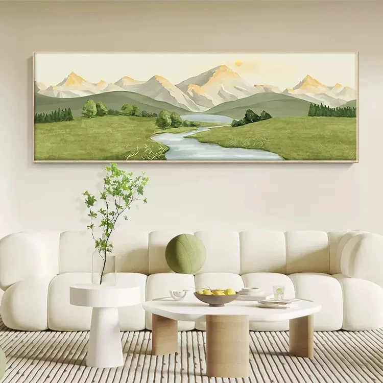 客厅装饰画日照金山沙发背景墙挂画山水风景北欧风轻奢感横幅壁画
