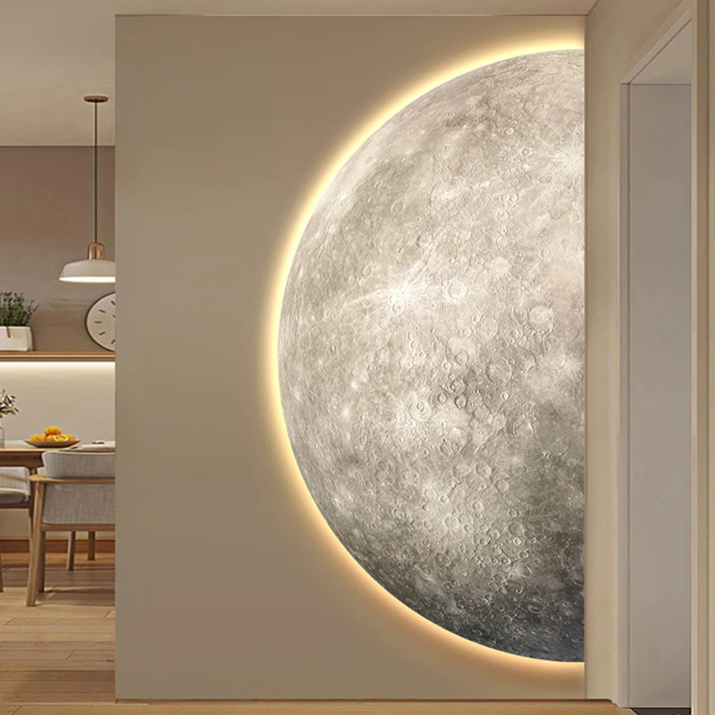 砂岩月球玄关装饰画氛围灯画侘寂风走廊过道挂画高端感壁画客厅画