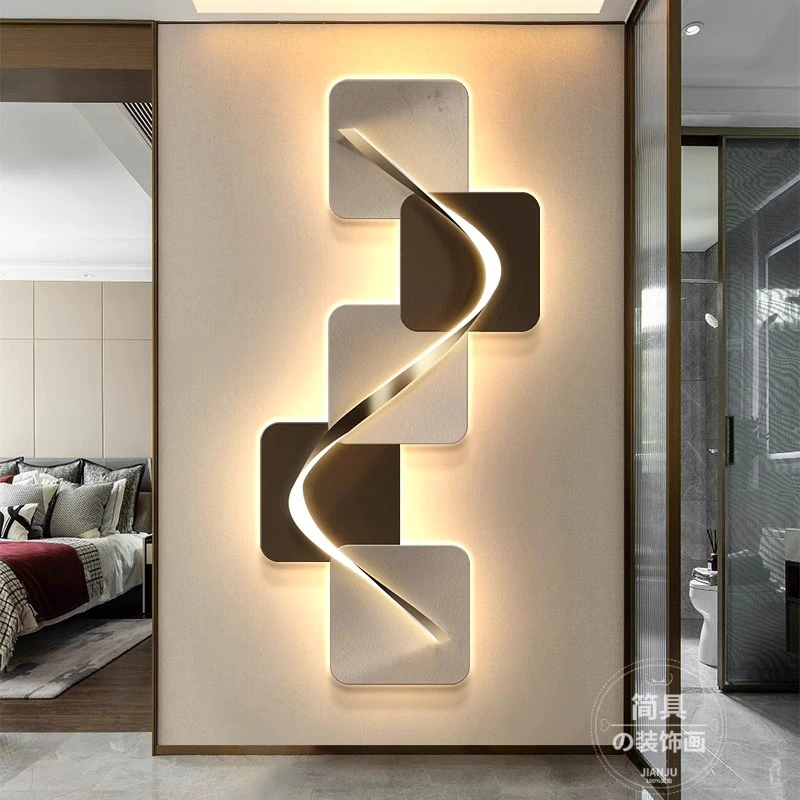 《璀璨年华》轻奢玄关装饰画意式极简线条壁画高级led灯画入户挂画