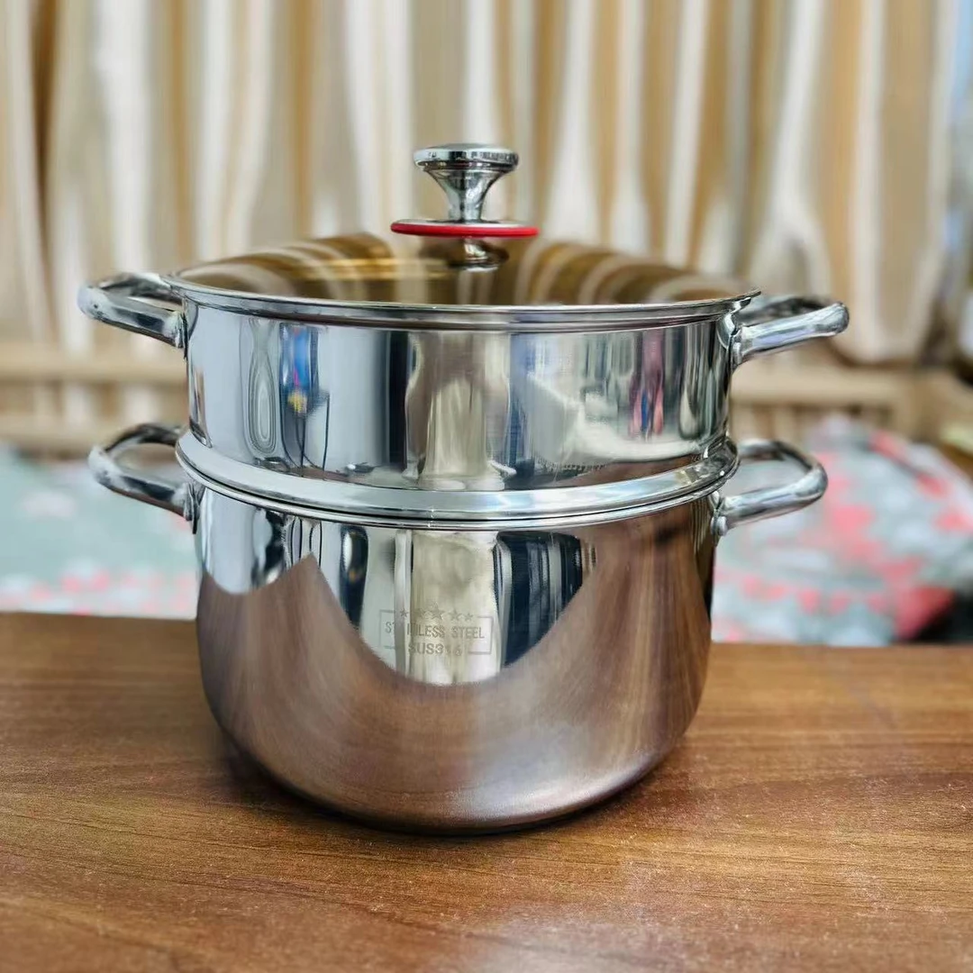 【24-26-28】汤蒸锅食品级特厚不锈钢家用煮饭蒸锅下煮上蒸