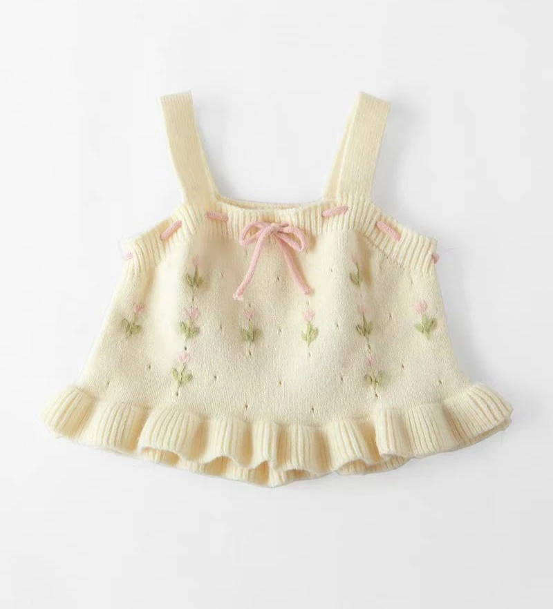女童新款可爱奶萌针织小花吊带韩版百搭