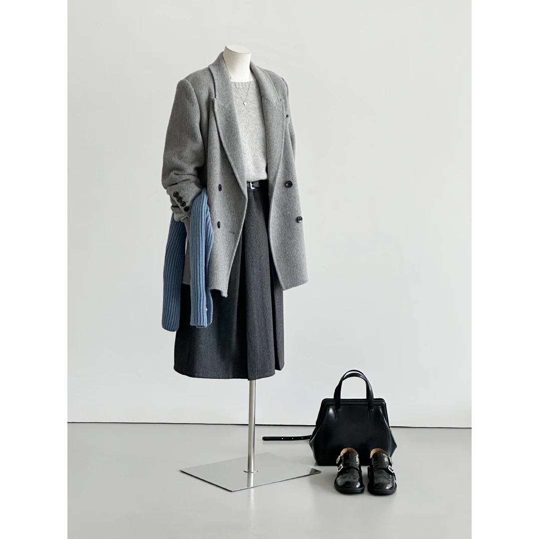 【星空恋语】外套双面呢宽松格雷系时尚灰色穿搭感千金风毛呢大衣