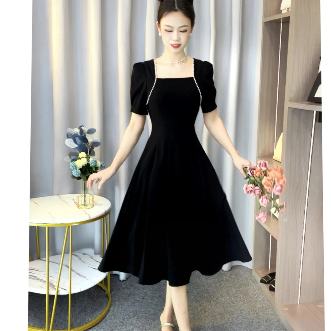 【佳佳】法式珍珠显瘦收腰气质赫本风小黑裙RS2150夏季