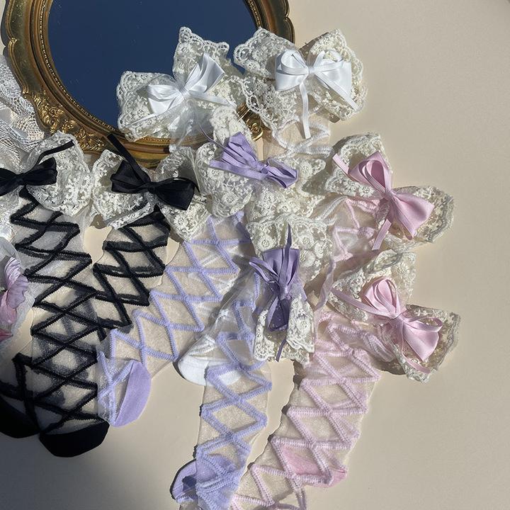 hotmoon春夏新品糖果奶酪蝶绑带女儿童宝宝中筒玻璃丝水晶中筒袜