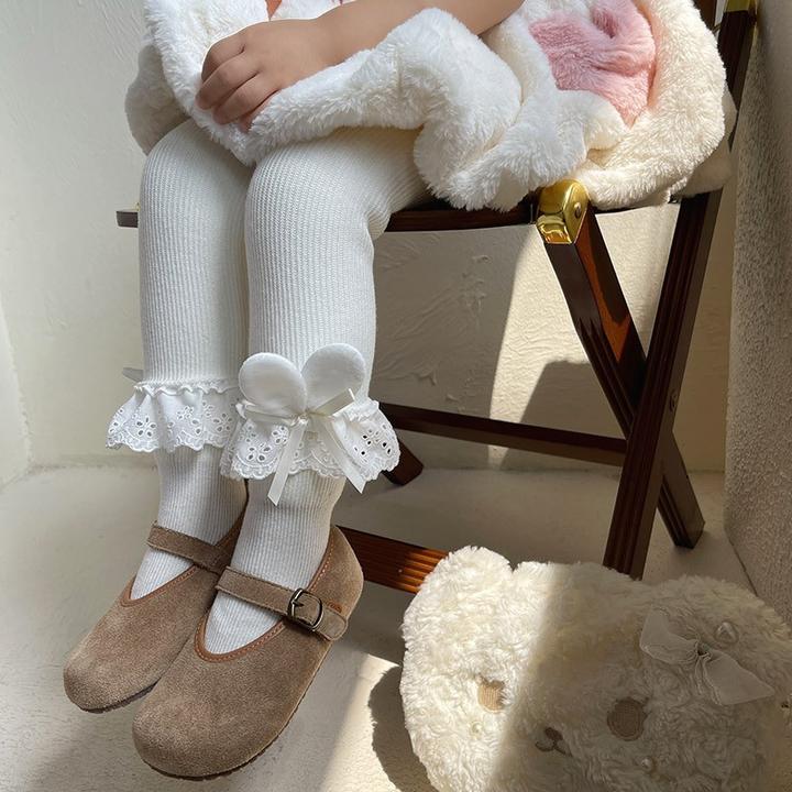冬季设计师款兔耳花边加厚加绒女儿童宝宝复合打底连裤袜