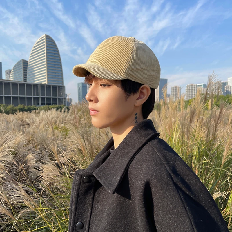 帽子男秋冬天灯芯绒棒球帽男韩版潮牌春秋季短檐帽短沿鸭舌帽男生