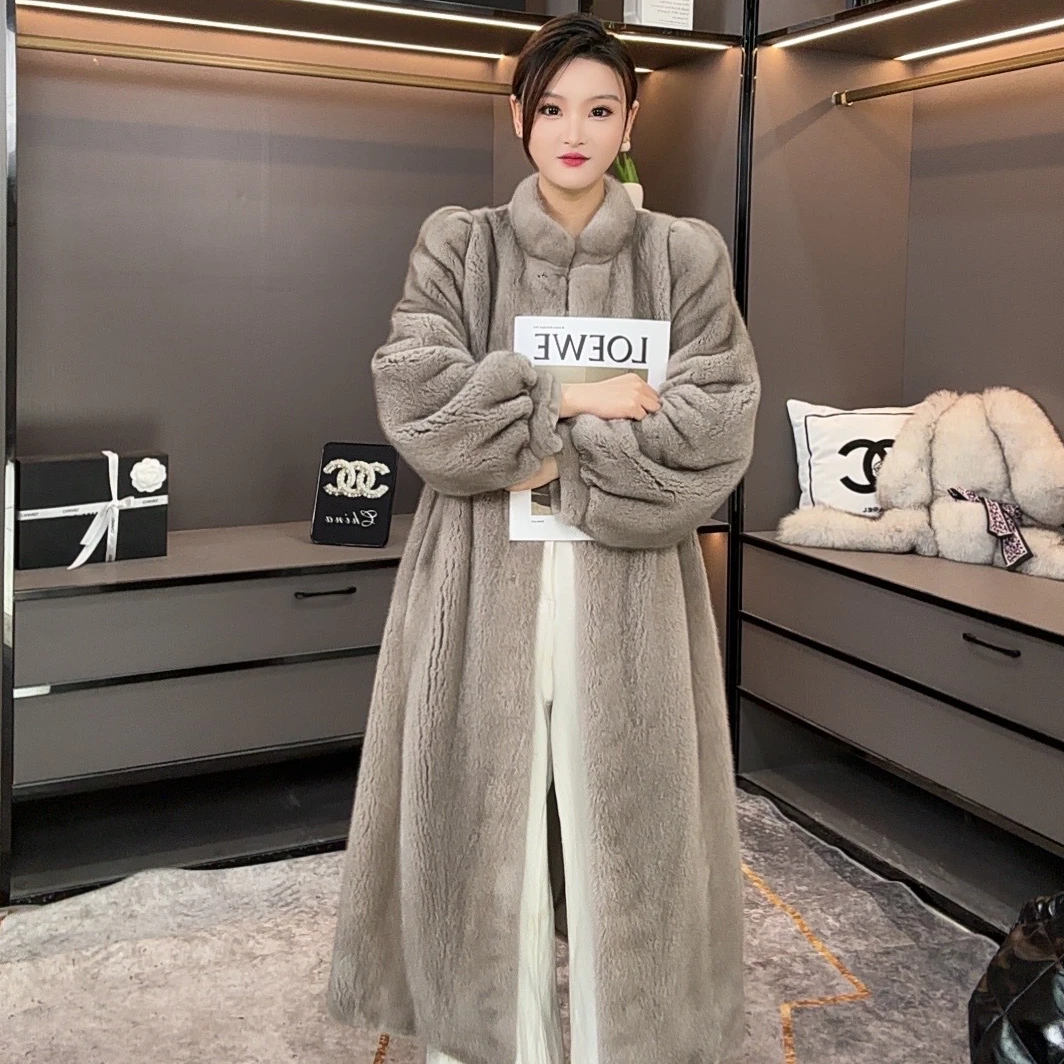 【嘟嘟】2024冬季新款轻奢进口水貂外套长款韩版女22257