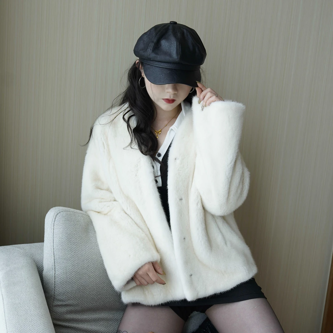 SELL WELL/赛唯儿S105气质简约经典百搭V领水貂女装外套