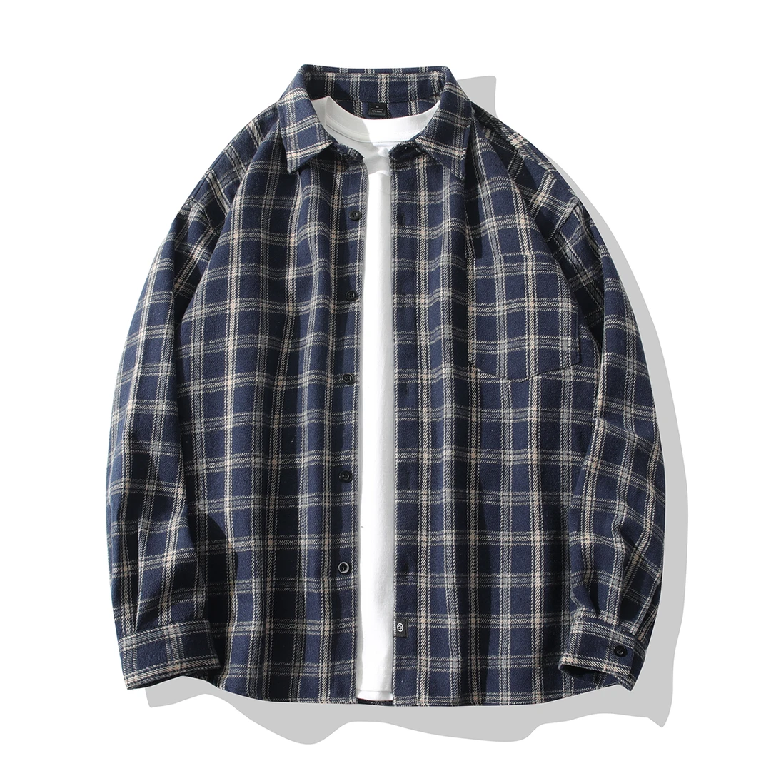 格子长袖衬衫男春秋港风学生休闲衬衣青少年潮牌宽松百搭休闲外套