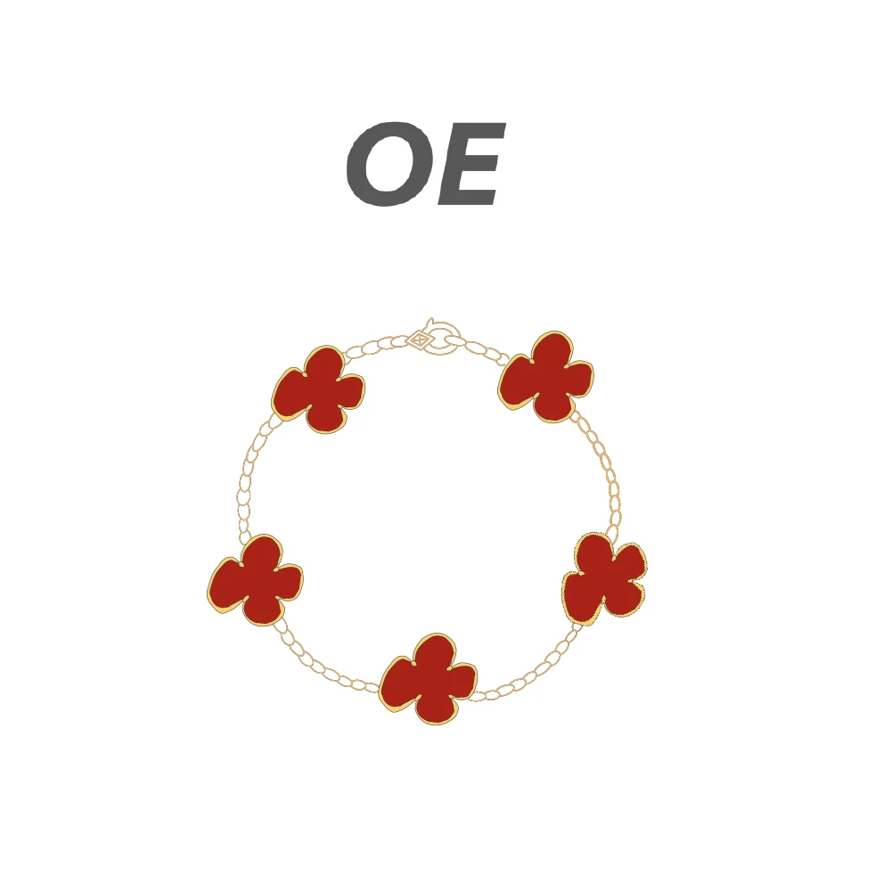 925银合成锆石手链 OE高定红金气质金手链四叶草手链