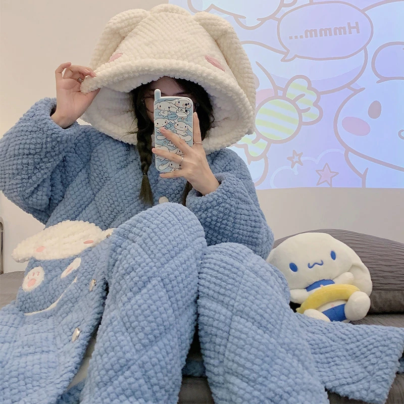 珊瑚绒夹棉睡袍女冬季睡衣2023年爆款连帽睡袍长款加绒加厚家居服