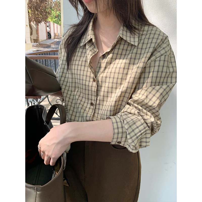 Miss sumeyY3612自制秋冬复古格纹刺绣衬衣新款休闲叠穿休闲上衣