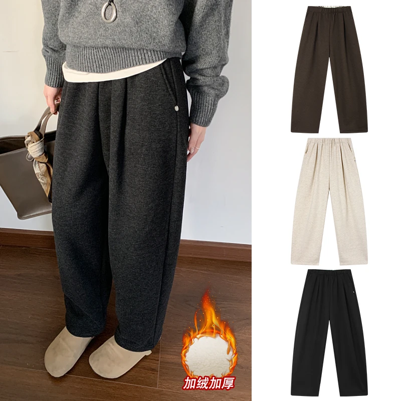 Miss sumeyY3619自制冬小个子九分奶奶裤哈伦裤新款毛呢加绒长裤