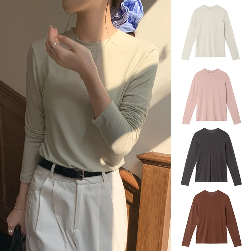 Miss sumeyY3558自制修身显瘦长袖打底衫t恤秋冬2024新款内搭上衣