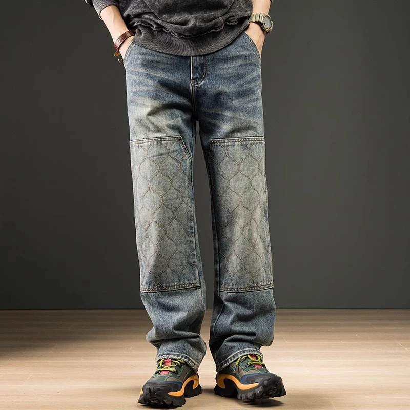 Cebrodz秋季重磅水洗宽松牛仔裤美式复古休闲裤潮牌蓝色直筒裤男