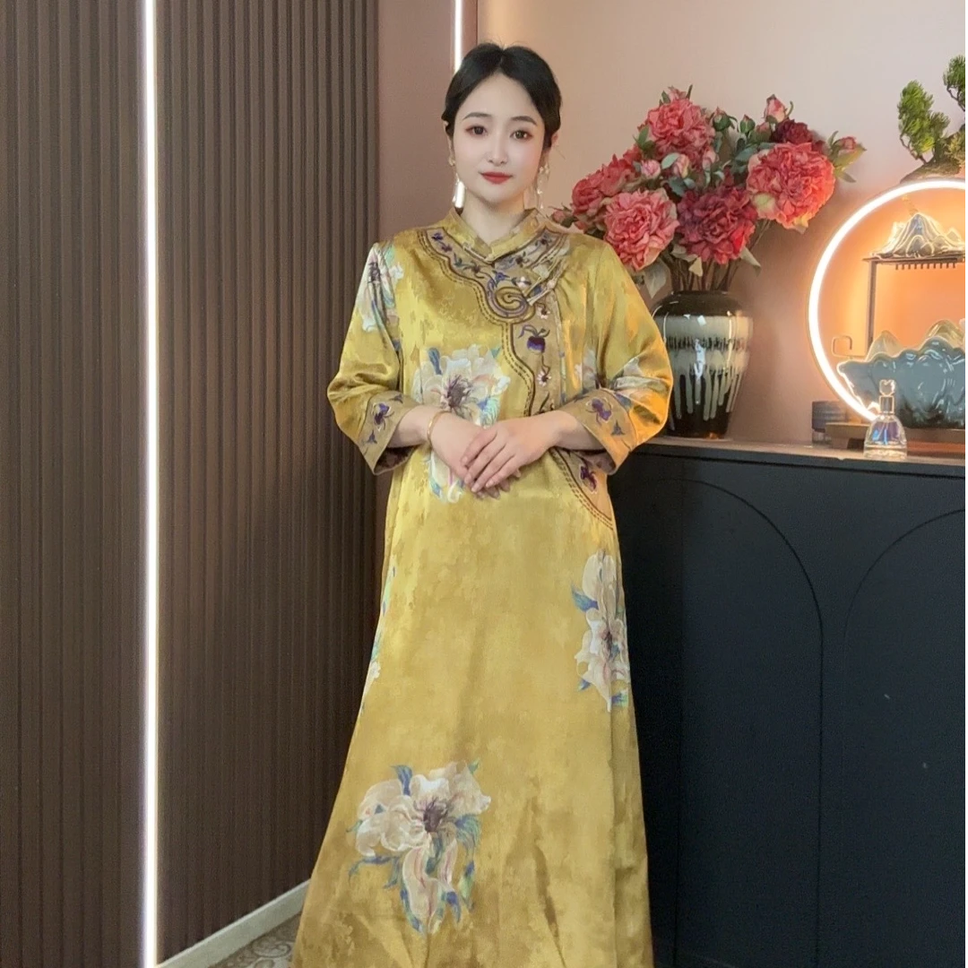 （秋颜1）2025春秋款新款重磅高端大气连衣裙旗袍礼服