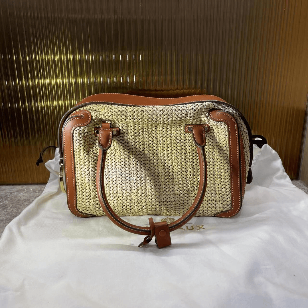 99新 Delvaux/德尔沃 飞小雨Fisoy/COOLBOX亚麻棕草编