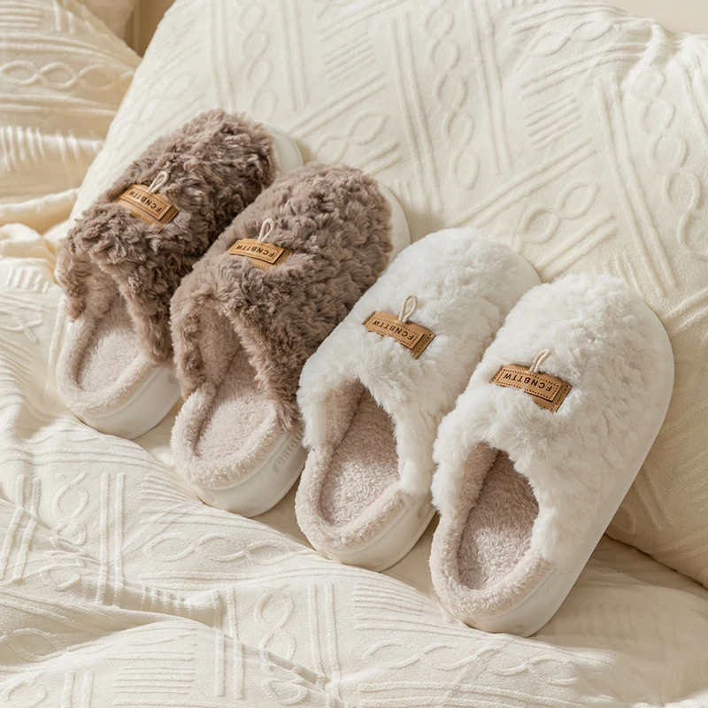 亚束2023新款女士棉拖鞋秋冬季室内家居保暖防滑厚底毛毛拖加绒女