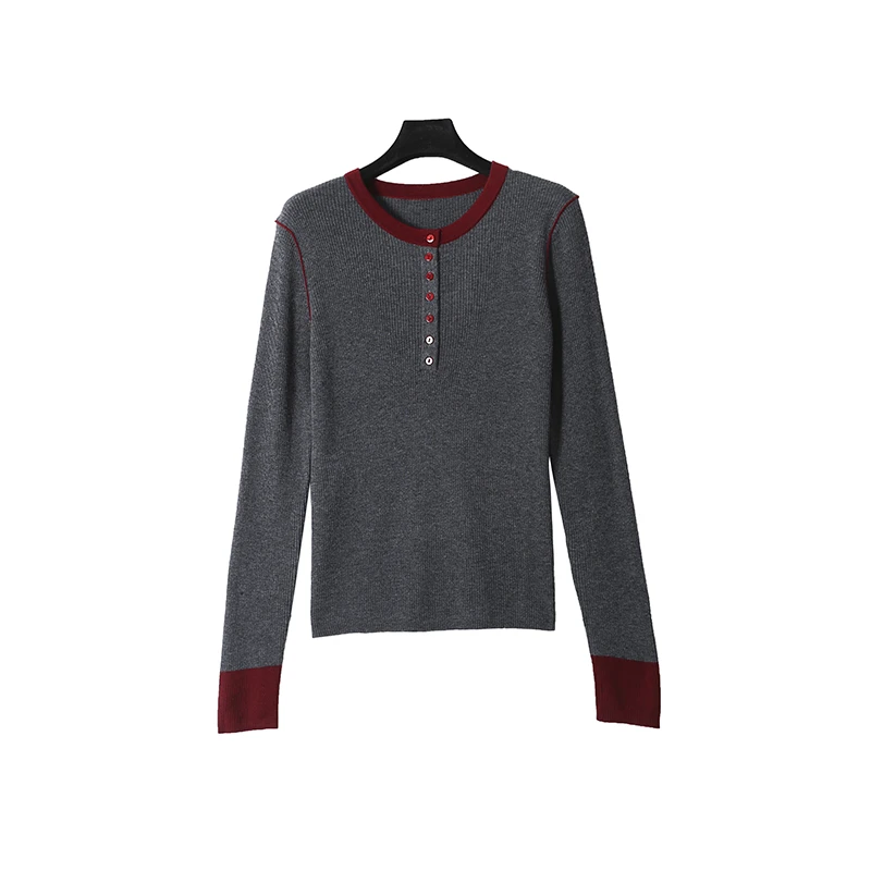 圆领钮扣舒适百搭羊毛衫套头针织衫CEA6796