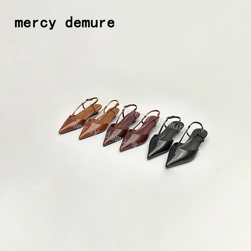 mercy demure【断码清】3CM真皮一字凉鞋女低跟气质坡跟舒适单鞋