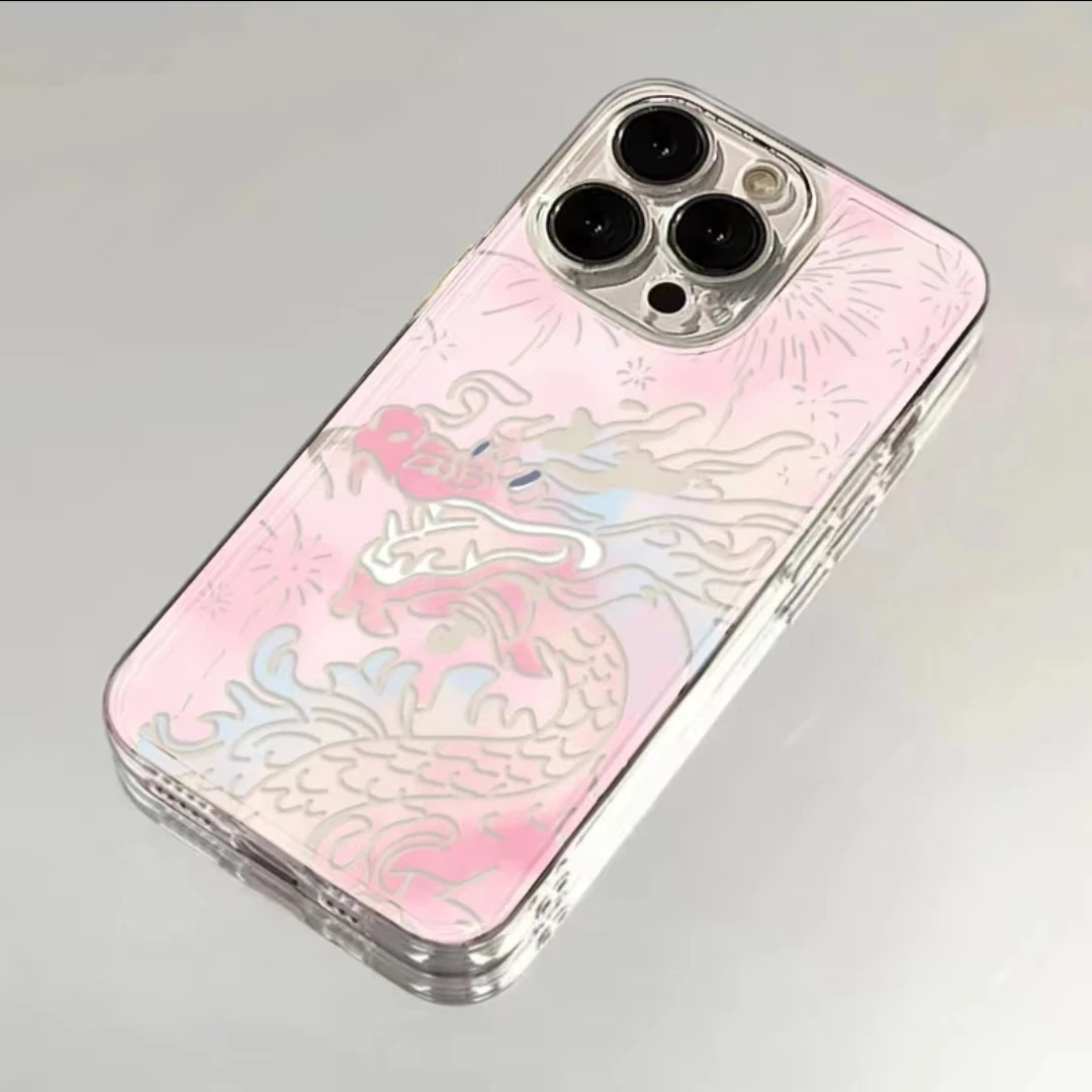 2024新品粉龍适用13苹果15手机壳华为oppo小米14vivo手机壳软小众