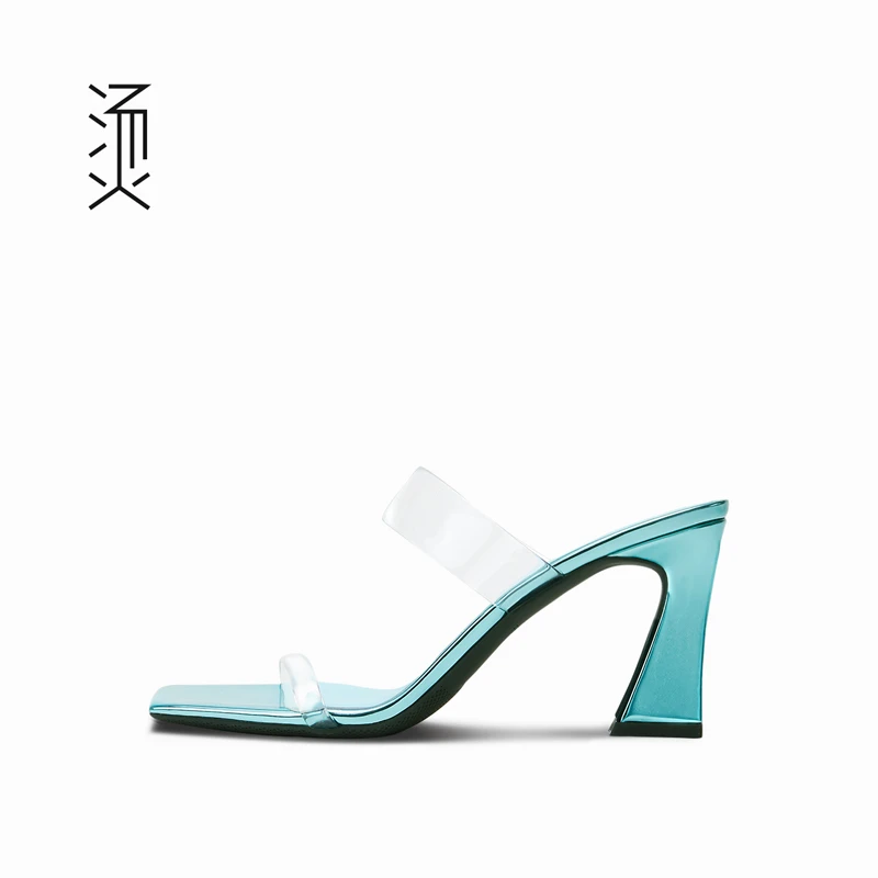 Feeeever/烫 社交女鞋透明一字带方跟方头拖鞋[珠珠]