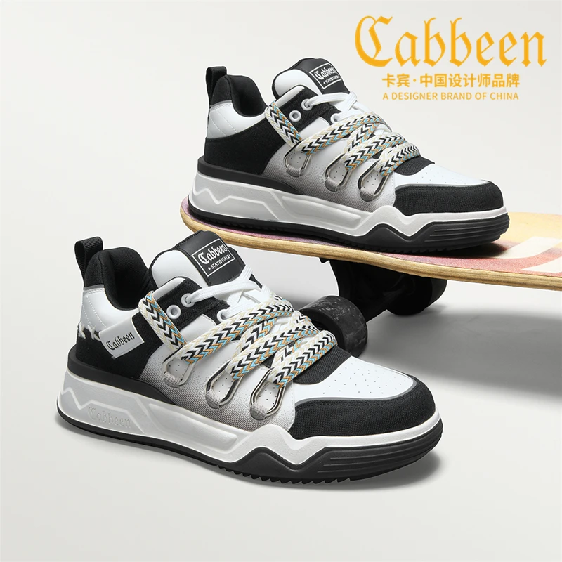 Cabbeen/卡宾时尚厚底低帮板鞋男2024新款潮流男鞋百搭休闲鞋潮鞋